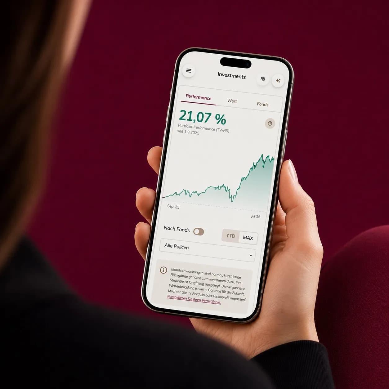 Liechtenstein Life App mit der Wertentwicklung des Portfolios