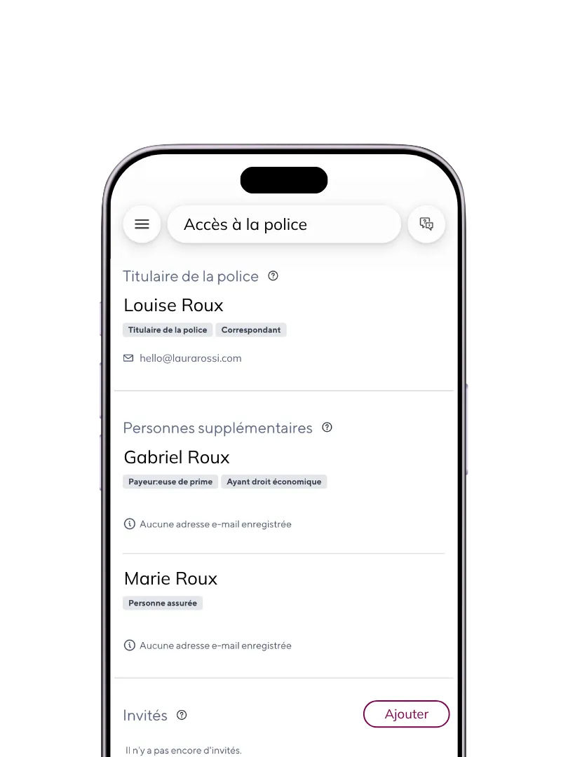 Partage de police dans l'application Liechtenstein Life