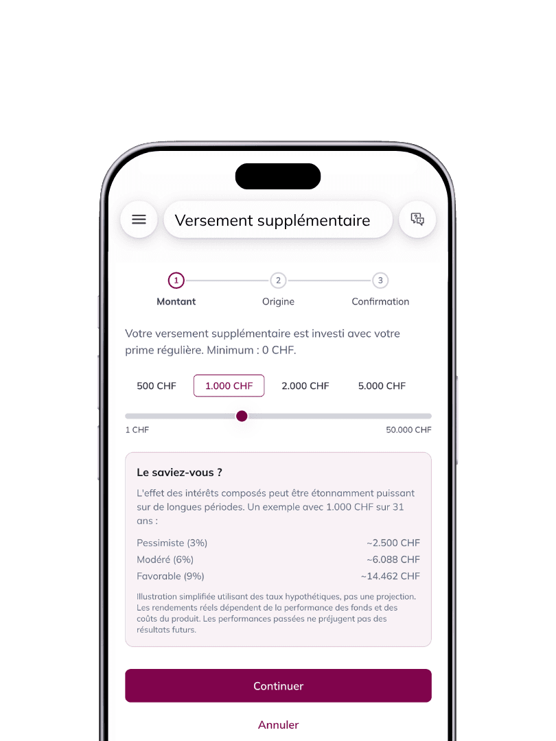 Versement dans l'application Liechtenstein Life