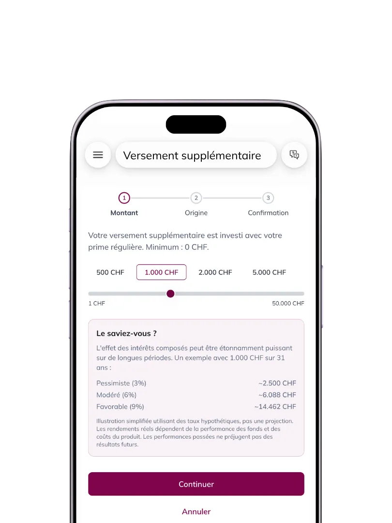 Versement dans l'application Liechtenstein Life