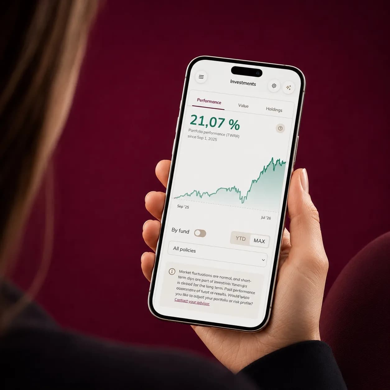 The Liechtenstein Life app showing portfolio performance
