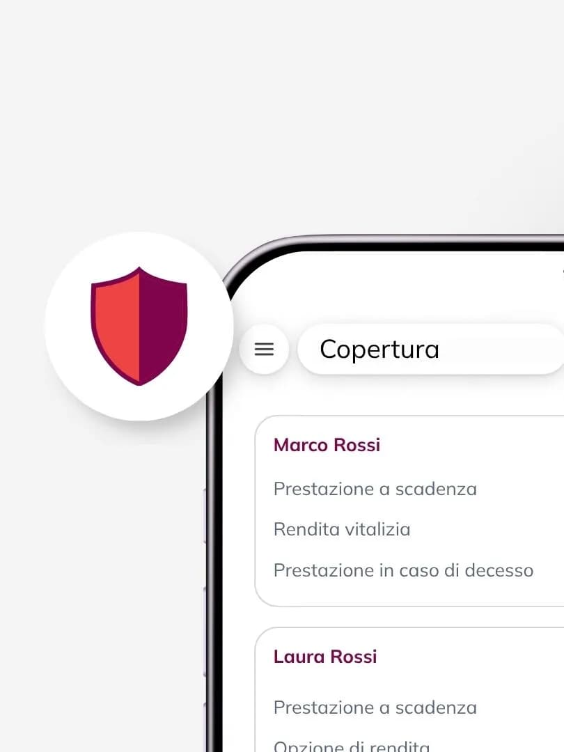 App e portale clienti — sezione protezione nella polizza pilastro 3a unit-linked, con copertura decesso e incapacità al lavoro opzionali