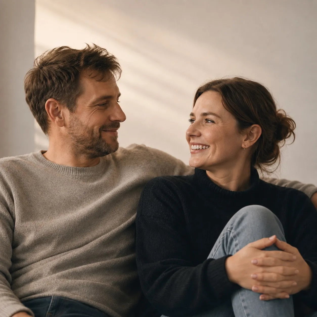 Couple at home in conversation – wealth and succession planning with Liechtenstein Life